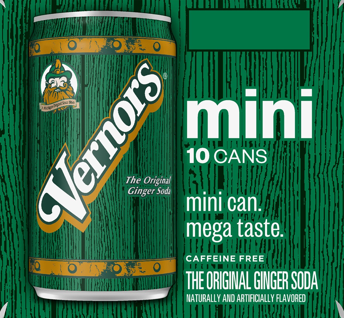 slide 7 of 7, Vernors Mini Caffeine Free Ginger Soda 10-7.5 oz Cans, 10 ct