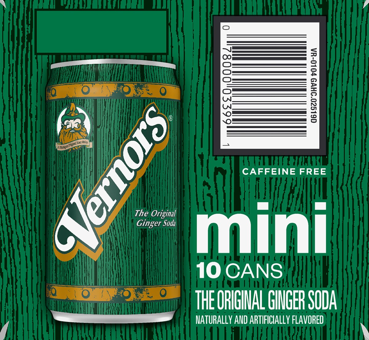 slide 4 of 7, Vernors Mini Caffeine Free Ginger Soda 10-7.5 oz Cans, 10 ct