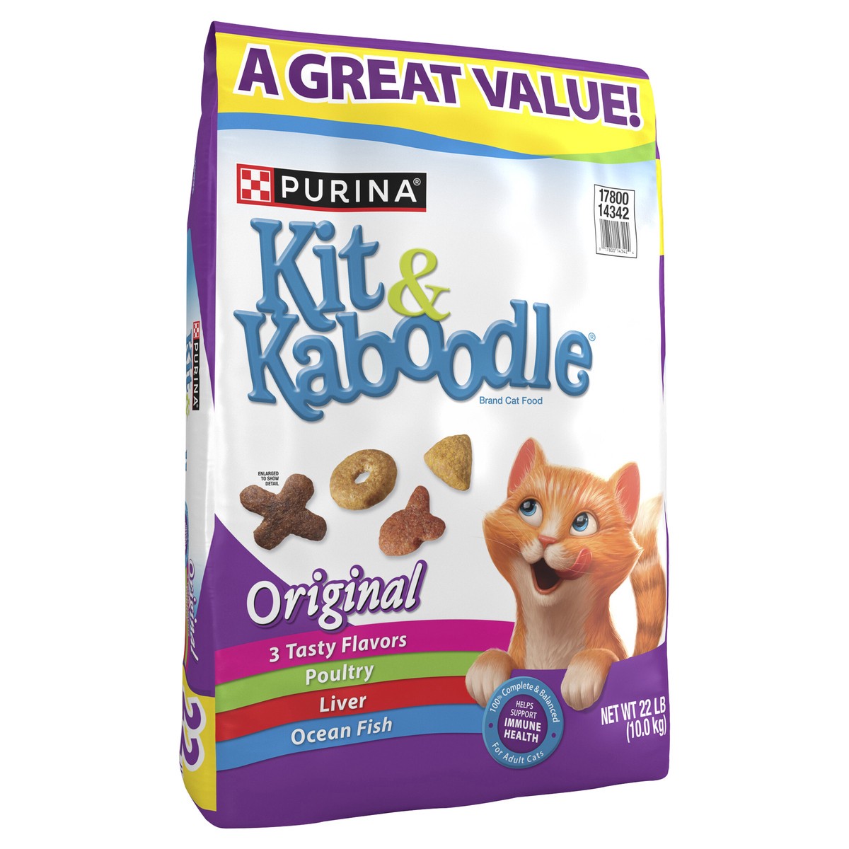 slide 4 of 8, Kit & Kaboodle Purina Kit and Kaboodle Dry Cat Food Original Poultry, Liver and Ocean Fish Flavors, 22 lb