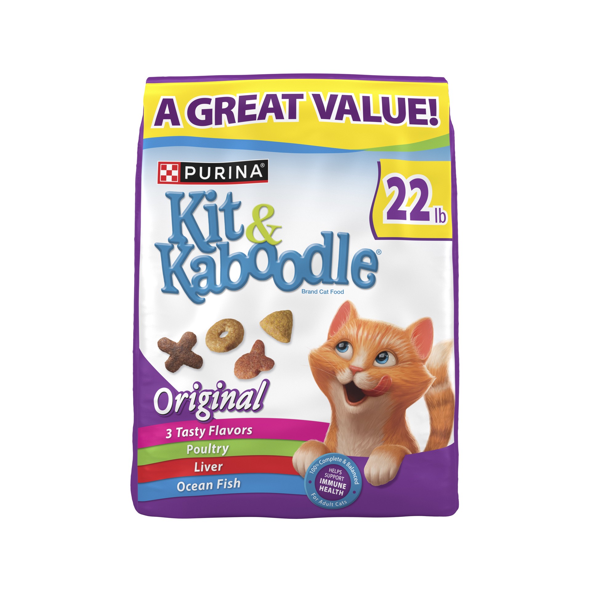 slide 1 of 8, Kit & Kaboodle Purina Kit and Kaboodle Dry Cat Food Original Poultry, Liver and Ocean Fish Flavors, 22 lb