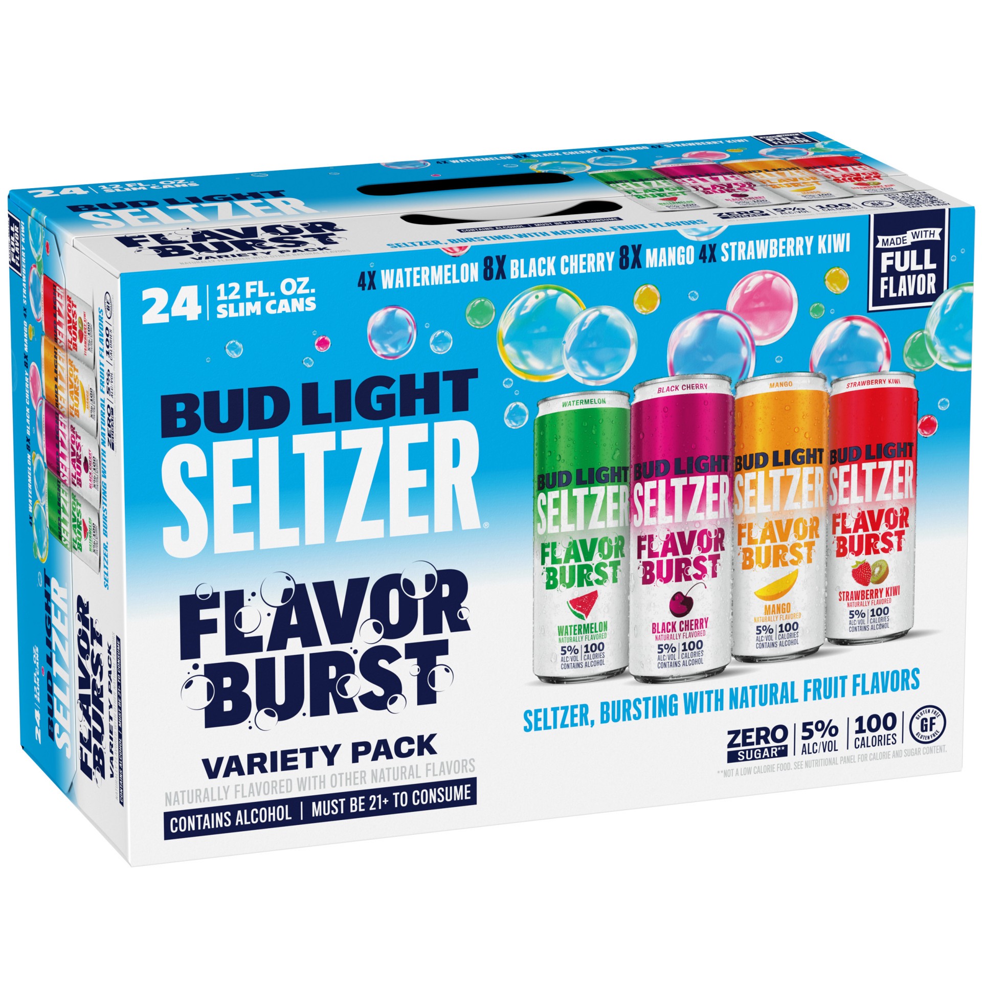 slide 1 of 10, Bud Light Seltzer Variety Pack, Hard Seltzer, Gluten Free, 24 Pack, 12 FL OZ Slim Cans, 12 fl oz