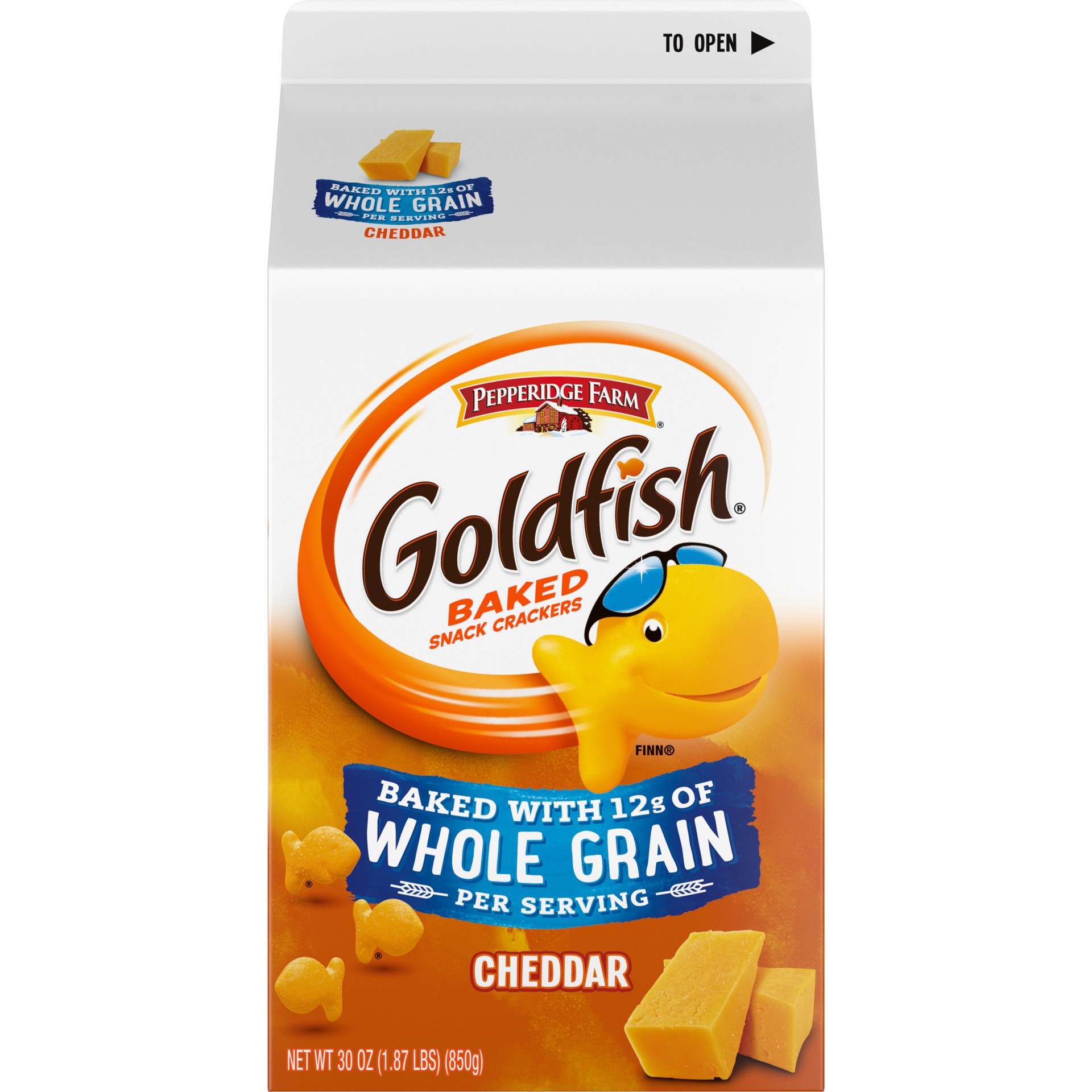 slide 2 of 8, Pepperidge Farm Goldfish Cheddar Crackers, Baked with Whole Grain, 30 oz. Carton, 30 oz