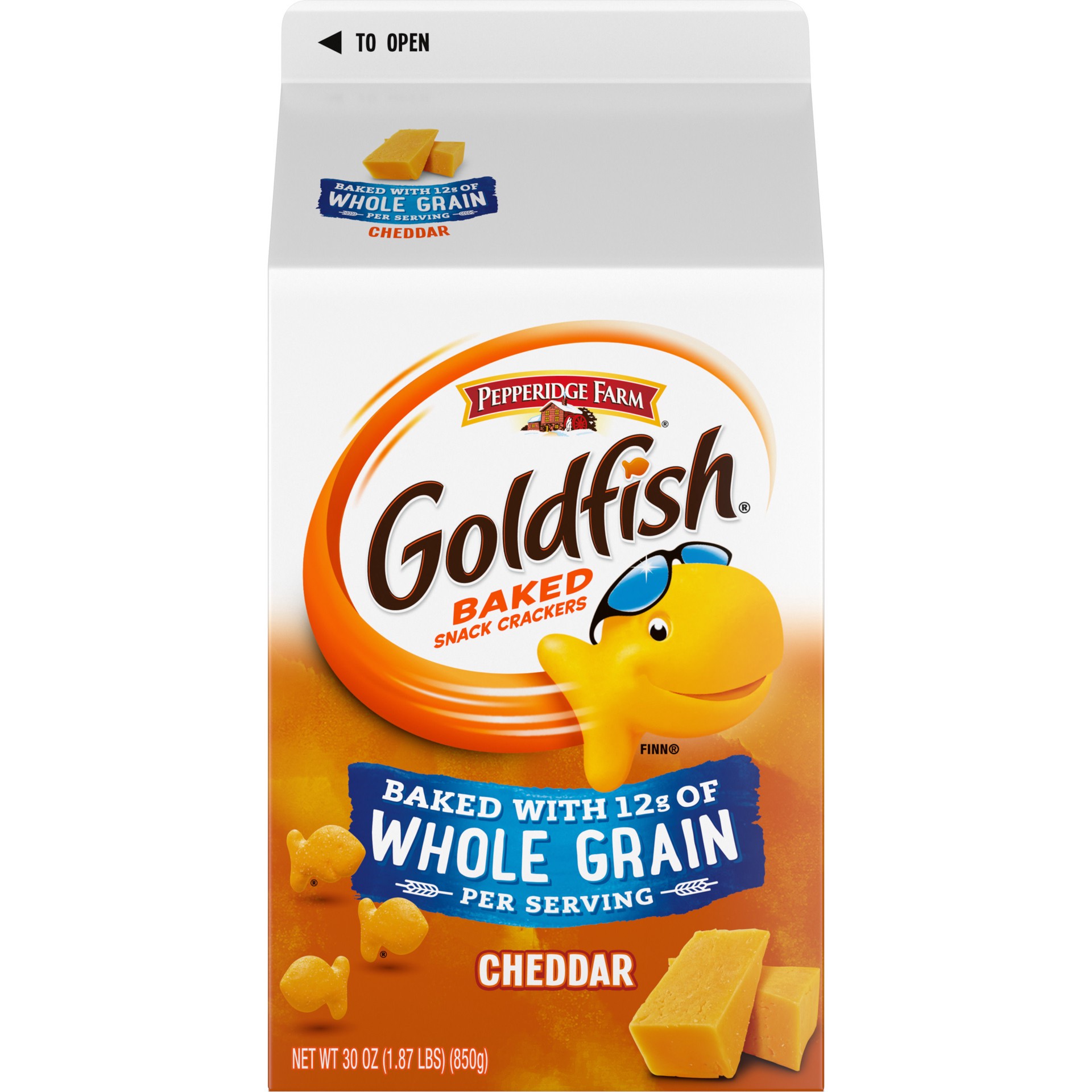 slide 1 of 8, Pepperidge Farm Goldfish Cheddar Crackers, Baked with Whole Grain, 30 oz. Carton, 30 oz