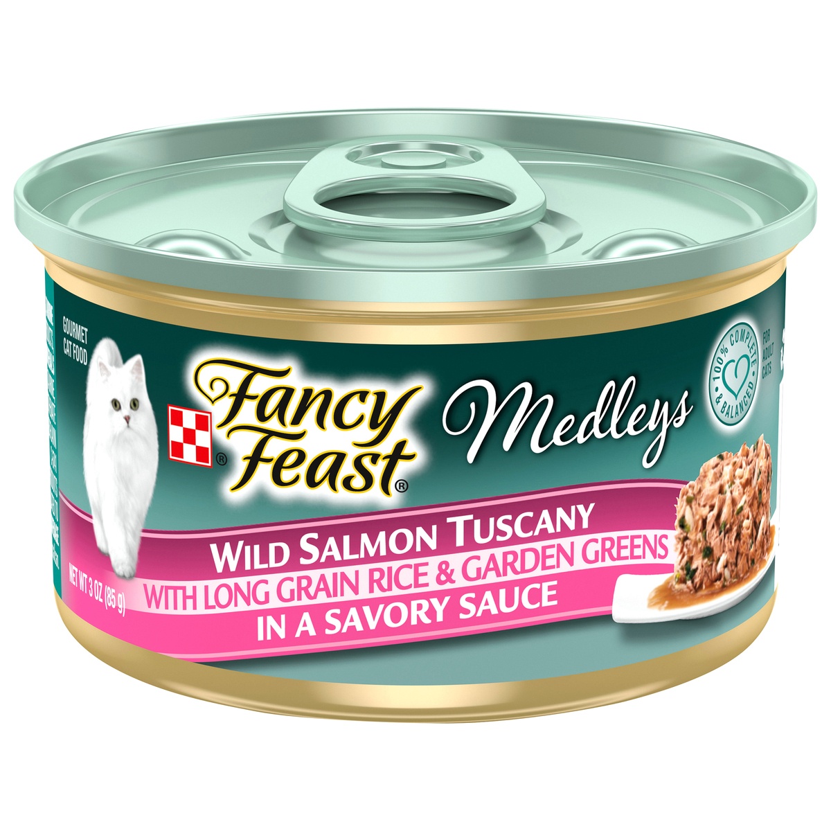 slide 1 of 1, Fancy Feast Gourmet Cat Food, Wild Salmon Tuscany with Long Grain Rice & Garden Greens in a Savory Sauce, 3 oz