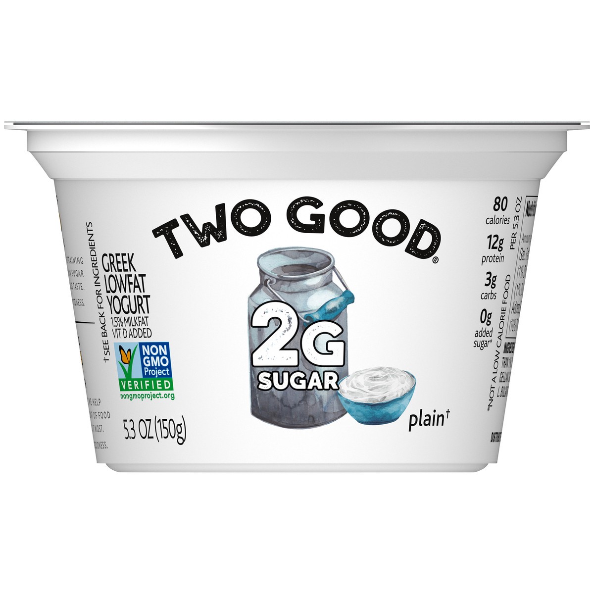 slide 5 of 7, Two Good Low Fat Greek Yogurt, Plain, Lower Sugar, Gluten Free, With 2g of Sugar, 5.3 oz., 5.3 oz