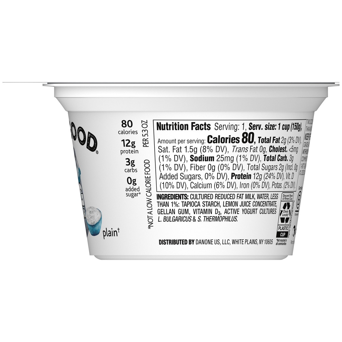 slide 4 of 7, Two Good Low Fat Greek Yogurt, Plain, Lower Sugar, Gluten Free, With 2g of Sugar, 5.3 oz., 5.3 oz