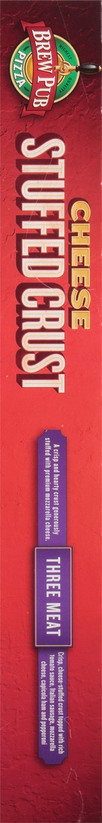 slide 12 of 13, Brew Pub Pizza Stuffed Crust Cheese Three Meat Pizza 31.75 oz, 