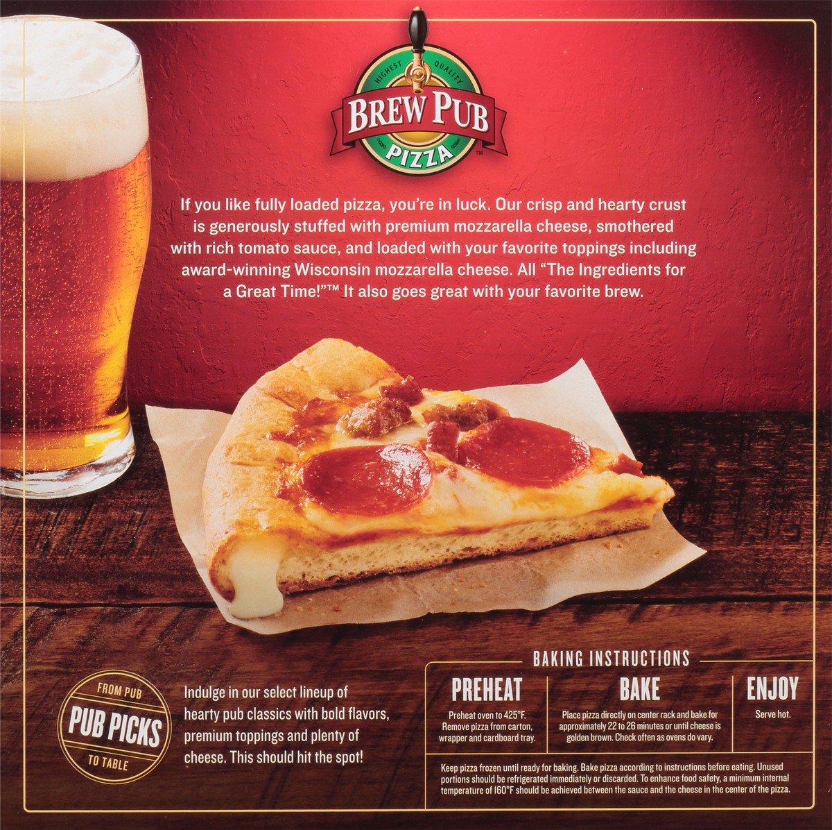 slide 11 of 13, Brew Pub Pizza Stuffed Crust Cheese Three Meat Pizza 31.75 oz, 