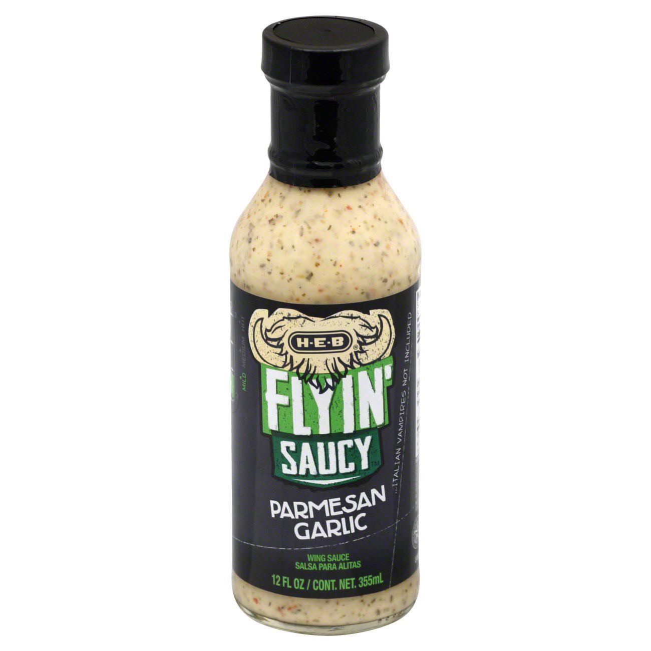 slide 1 of 1, H-E-B Flyin Saucy Parmesan Garlic Mild Wing Sauce, 12 oz