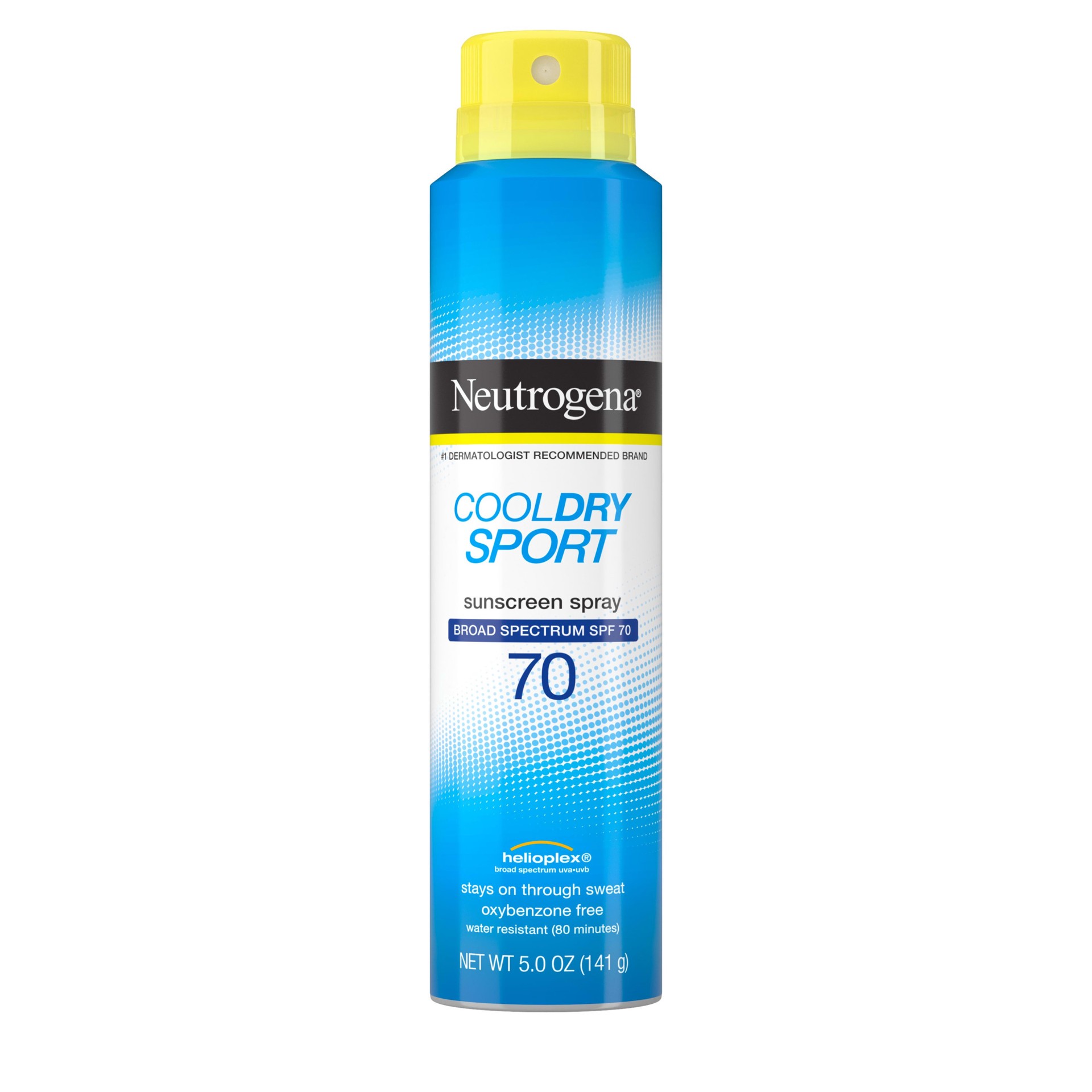 slide 1 of 6, Neutrogena CoolDry Sport Sunscreen Body Spray with Broad Spectrum SPF 70 UVA/UVB Protection, Sweat- & Water-Resistant Mist, PABA-Free, Lightweight, Oil-Free, 5 oz, 5 oz