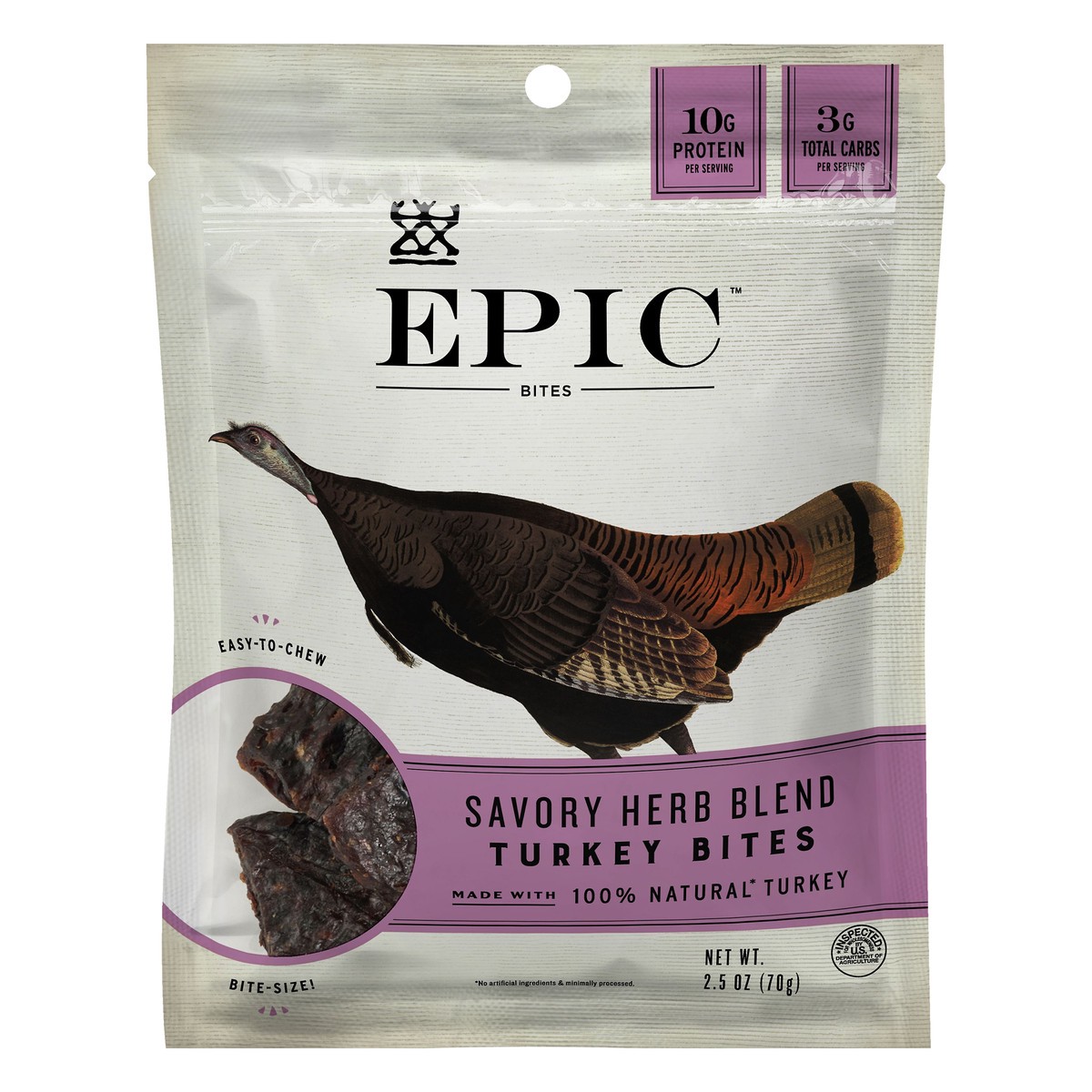 slide 1 of 9, Epic Savory Herb Blend Turkey Bites 2.5 oz, 2.5 oz