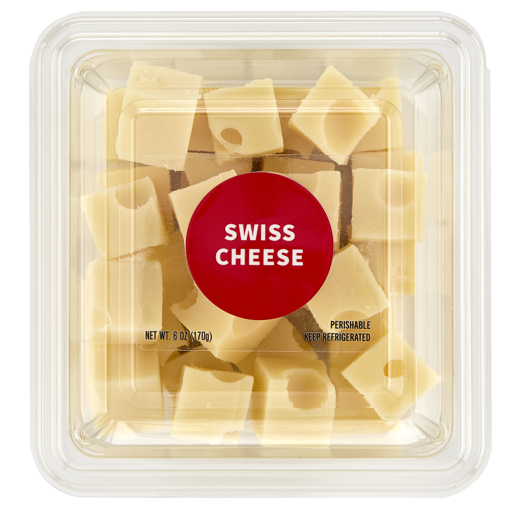 slide 1 of 6, Upper Cut Cubed Swiss Cheese, 6 oz