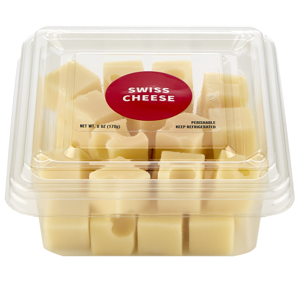 slide 3 of 6, Upper Cut Cubed Swiss Cheese, 6 oz