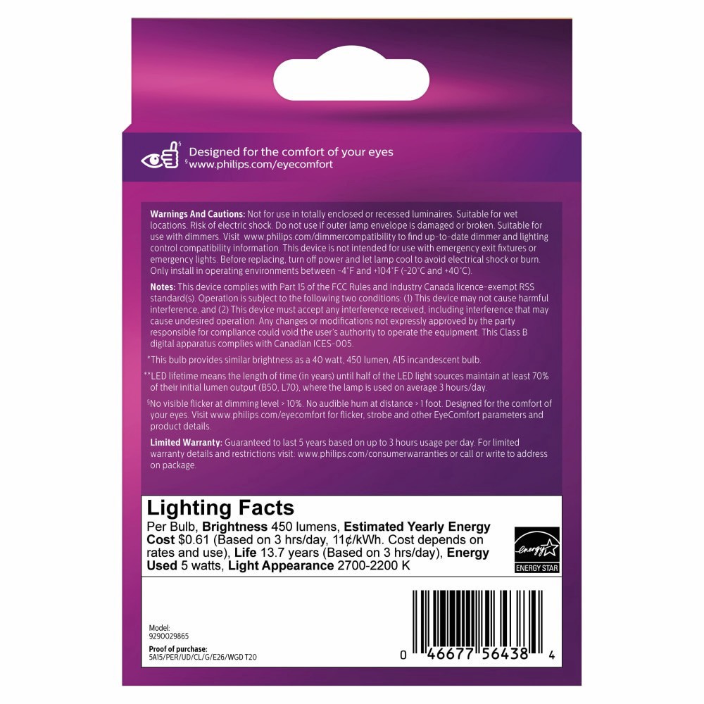 slide 2 of 3, Philips 5-Watt (40-Watt) A15 Led Light Bulbs, 2 ct