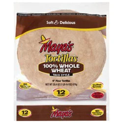 Maya's 100% Whole Wheat Taco Style 9 Inch Flour Tortillas - 12 Each