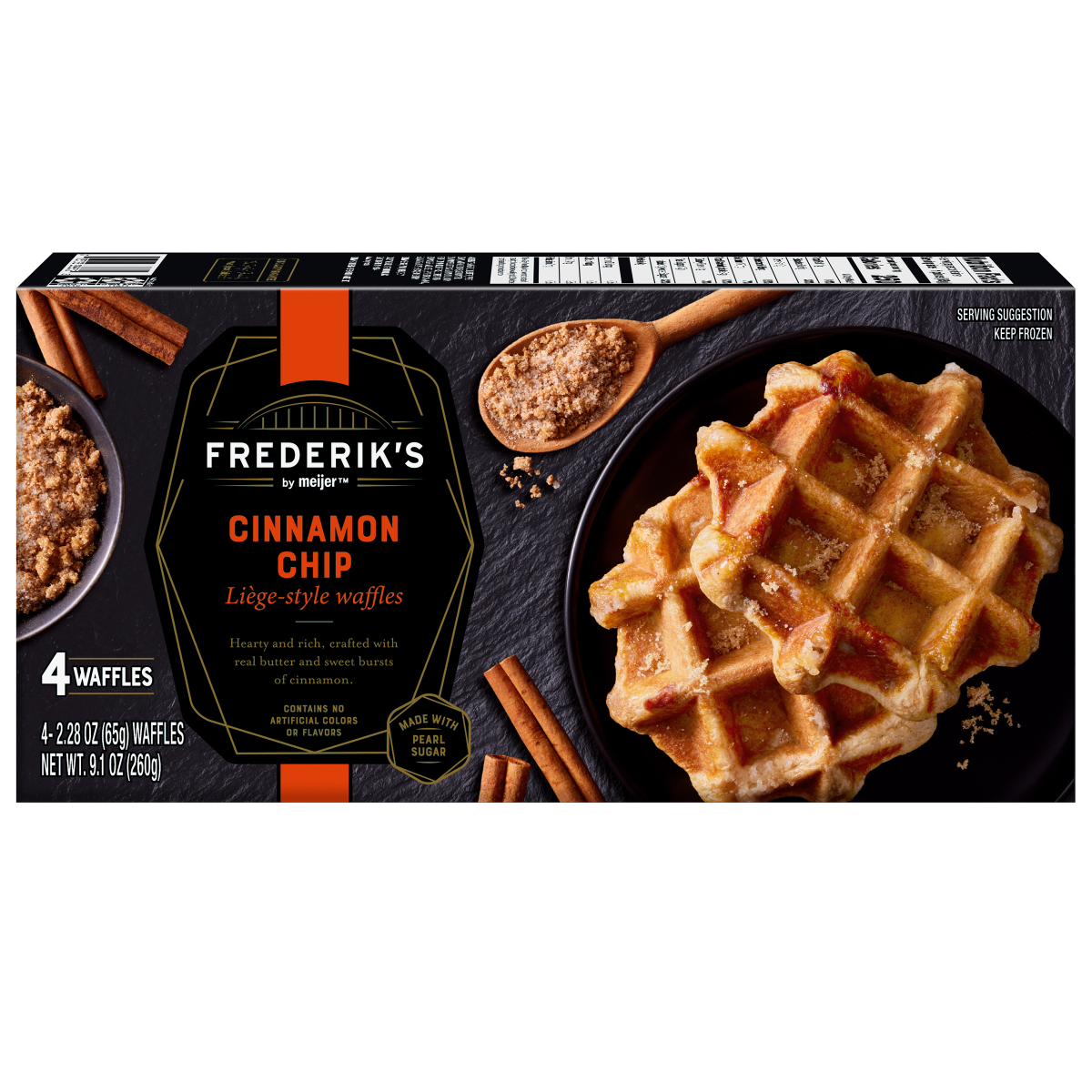 slide 1 of 29, FREDERIKS BY MEIJER Frederik's by Meijer Frozen Cinnamon Chip Liege Style Waffles, 9.1 oz