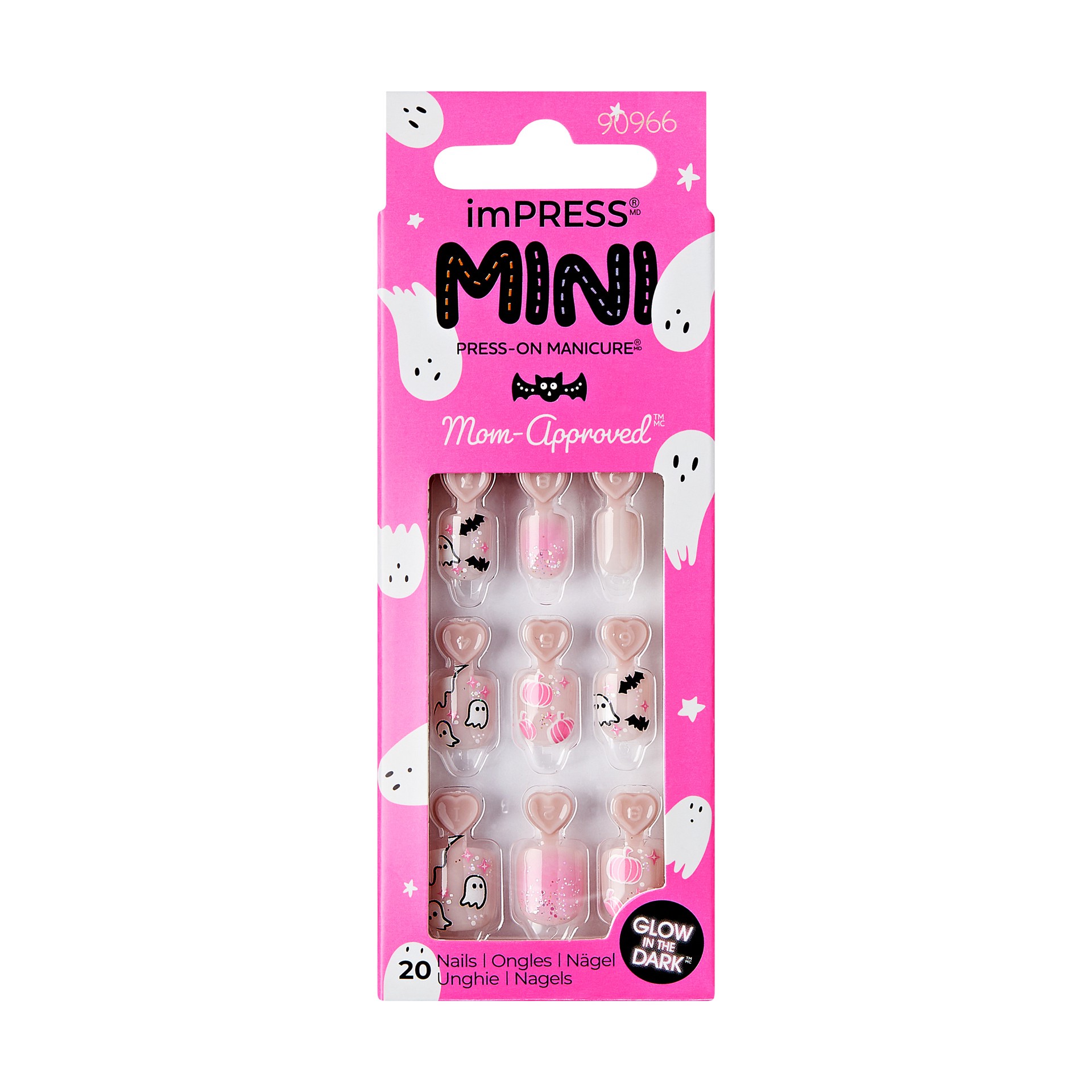 slide 1 of 5, imPRESS MINI Halloween Press-On Nails for Kids, No Glue Needed, Pink, Square Shape, 21 Ct., 1 ct