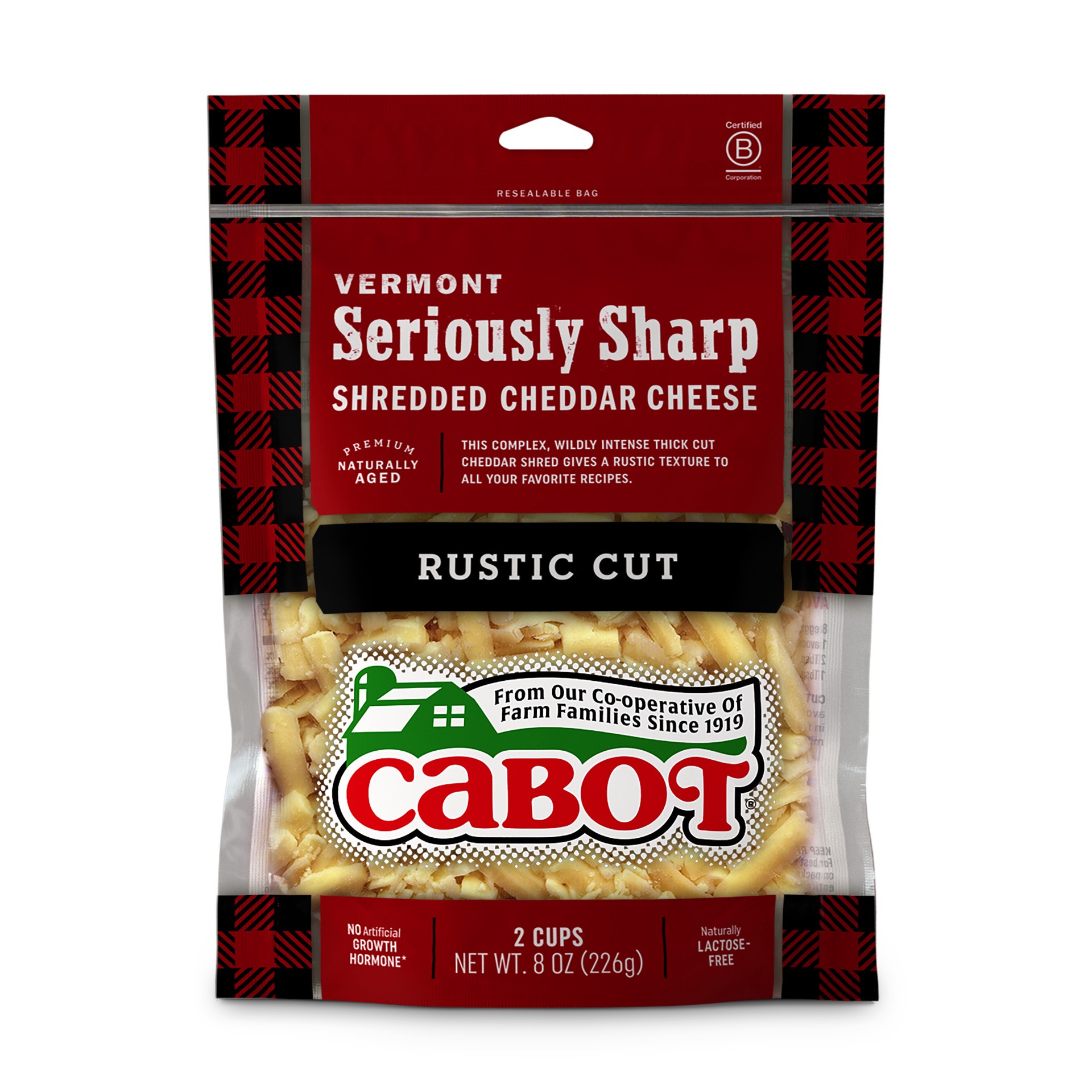 slide 1 of 1, Cabot Seriously Sharp Rustic Cut Shredded Cheddar, 8 oz