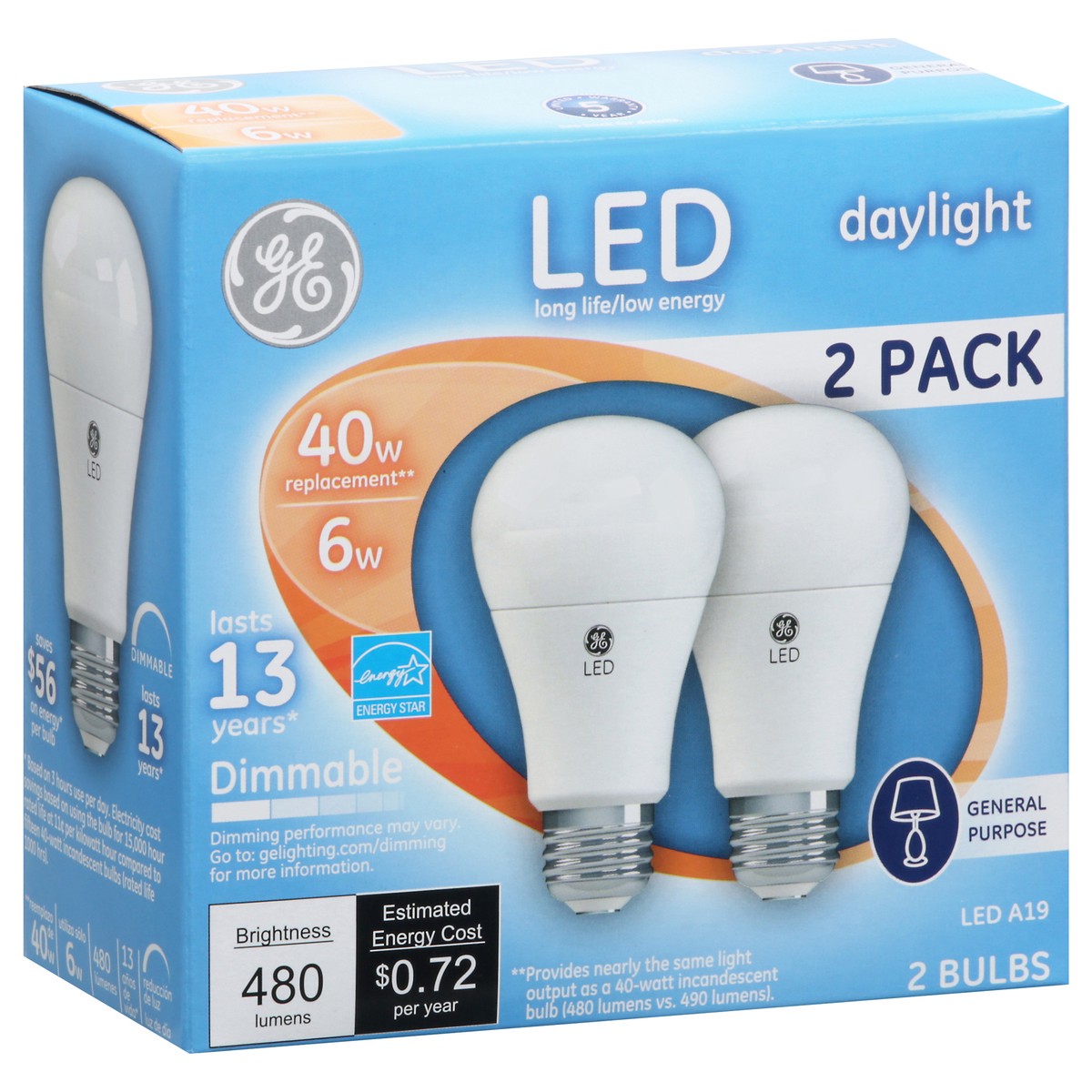 slide 2 of 9, GE LED 6 Watts 2 Pack Light Bulbs 2 Pack 2 ea, 2 ct