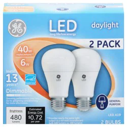 GE LED 6 Watts 2 Pack Light Bulbs 2 Pack 2 ea
