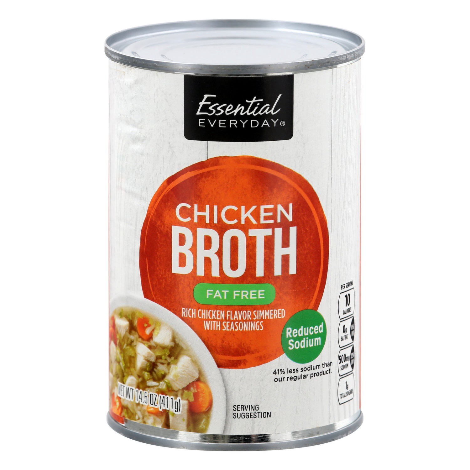 slide 1 of 1, Essential Everyday Reduced Sodium Chicekn Broth Soup, 14.5 oz