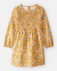 Carter's Girls Smocked Floral Long-Sleeve Dress - Yellow Mustard 14