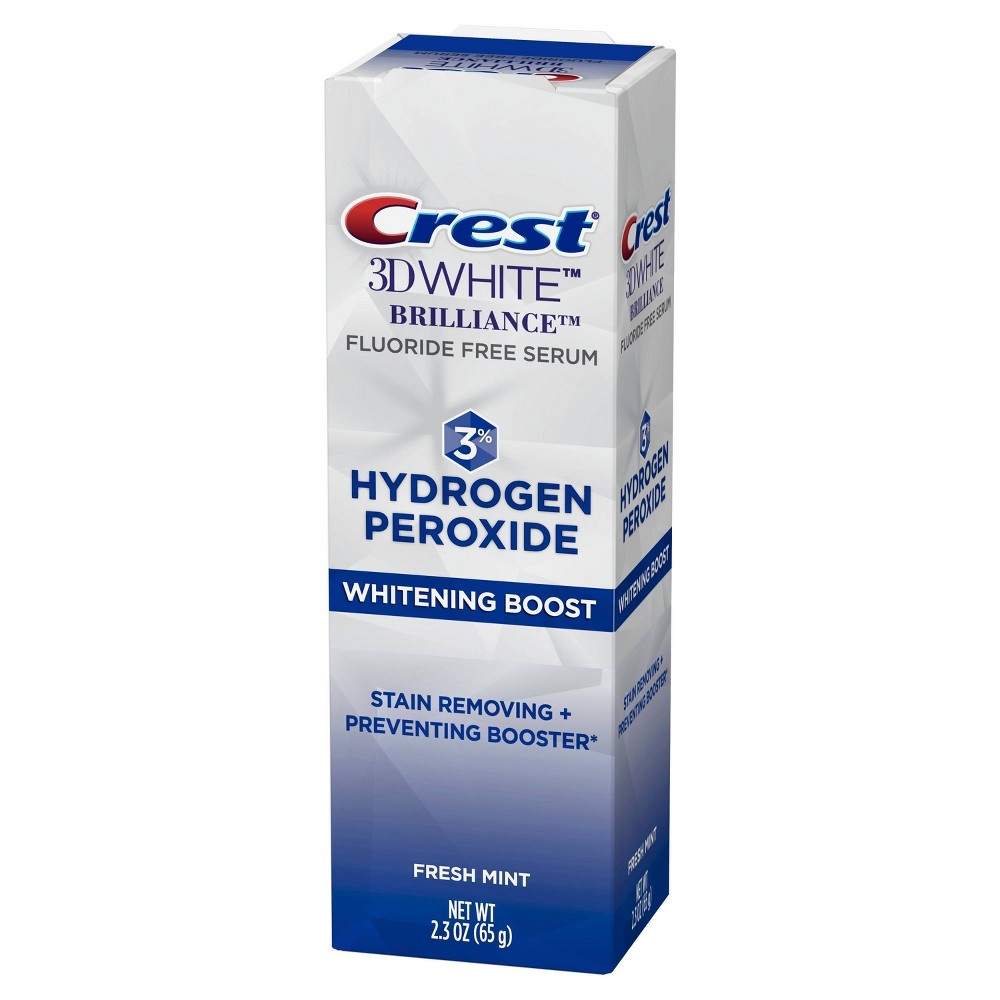slide 3 of 4, Crest 3D White Brilliance Hydrogen Peroxide Fresh Mint Whitening Boost Toothpaste, 2.3 oz