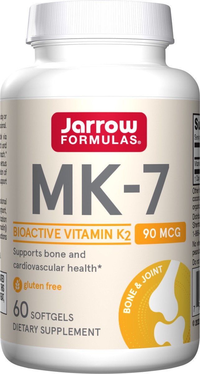 slide 2 of 4, Jarrow Formulas MK-7 90 mcg - Bioactive Form of Vitamin K2 - 60 Servings (Softgels) - Support to Build Strong Bones & Cardiovascular Health - Dietary Supplement - Gluten Free, 60 ct