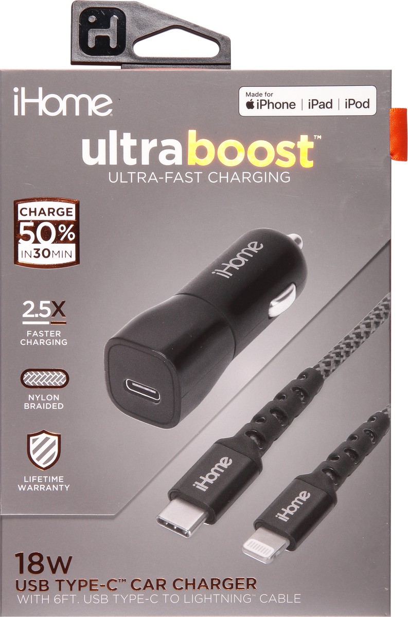 slide 7 of 11, iHome Ultraboost 18 Watts USB Type-C Car Charger 1 ea, 1 ct