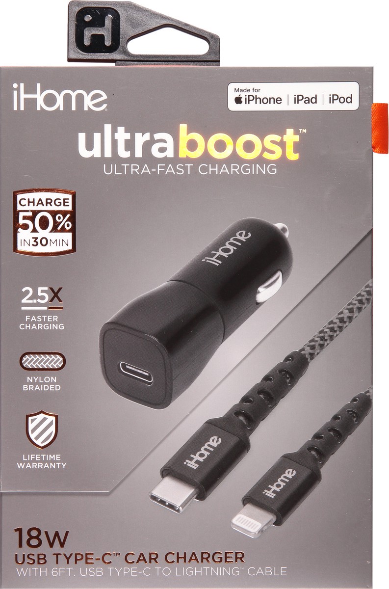 slide 9 of 11, iHome Ultraboost 18 Watts USB Type-C Car Charger 1 ea, 1 ct