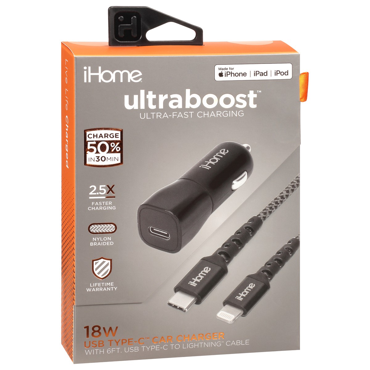 slide 10 of 11, iHome Ultraboost 18 Watts USB Type-C Car Charger 1 ea, 1 ct