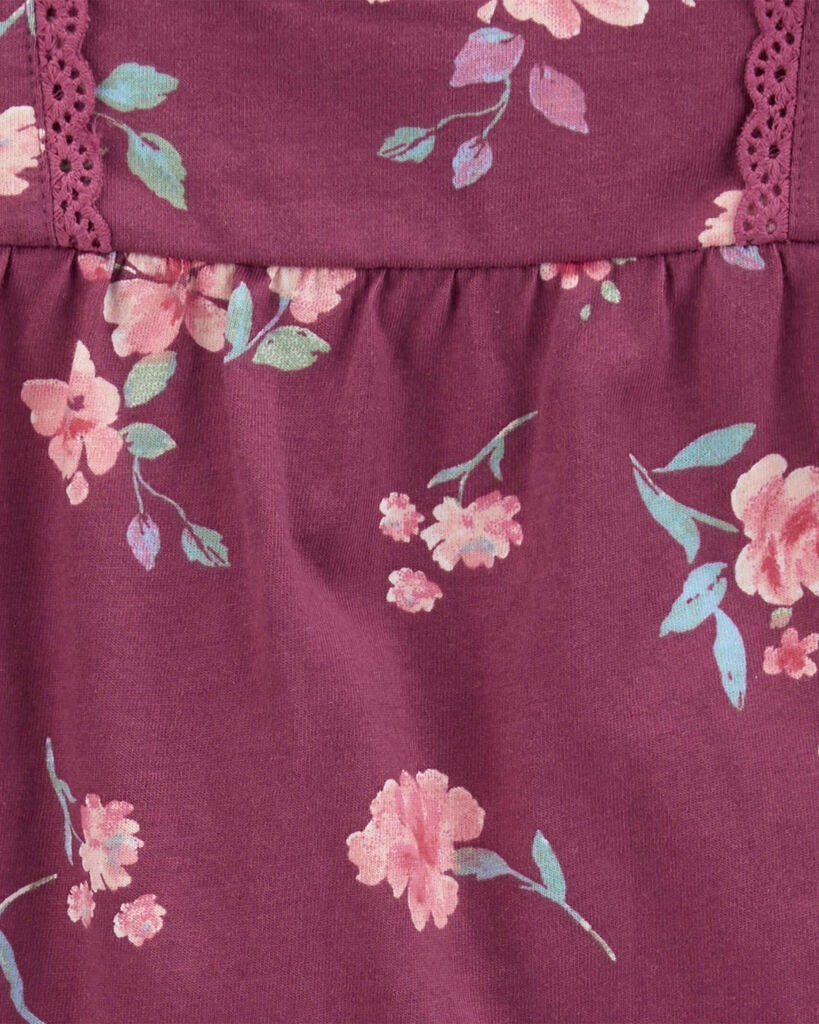 slide 2 of 2, Oshkosh Toddler Floral Print Crochet Top Maroon 5T, 1 ct