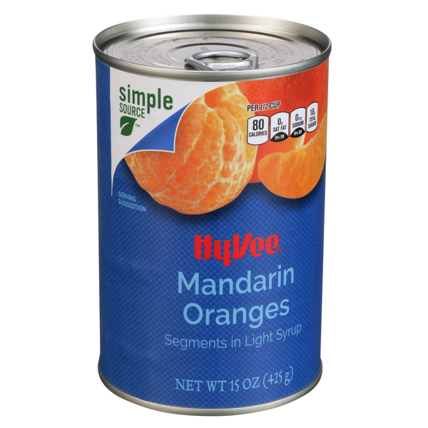slide 1 of 1, Hy-vee Mandarin Oranges Segments In Light Syrup, 15 oz
