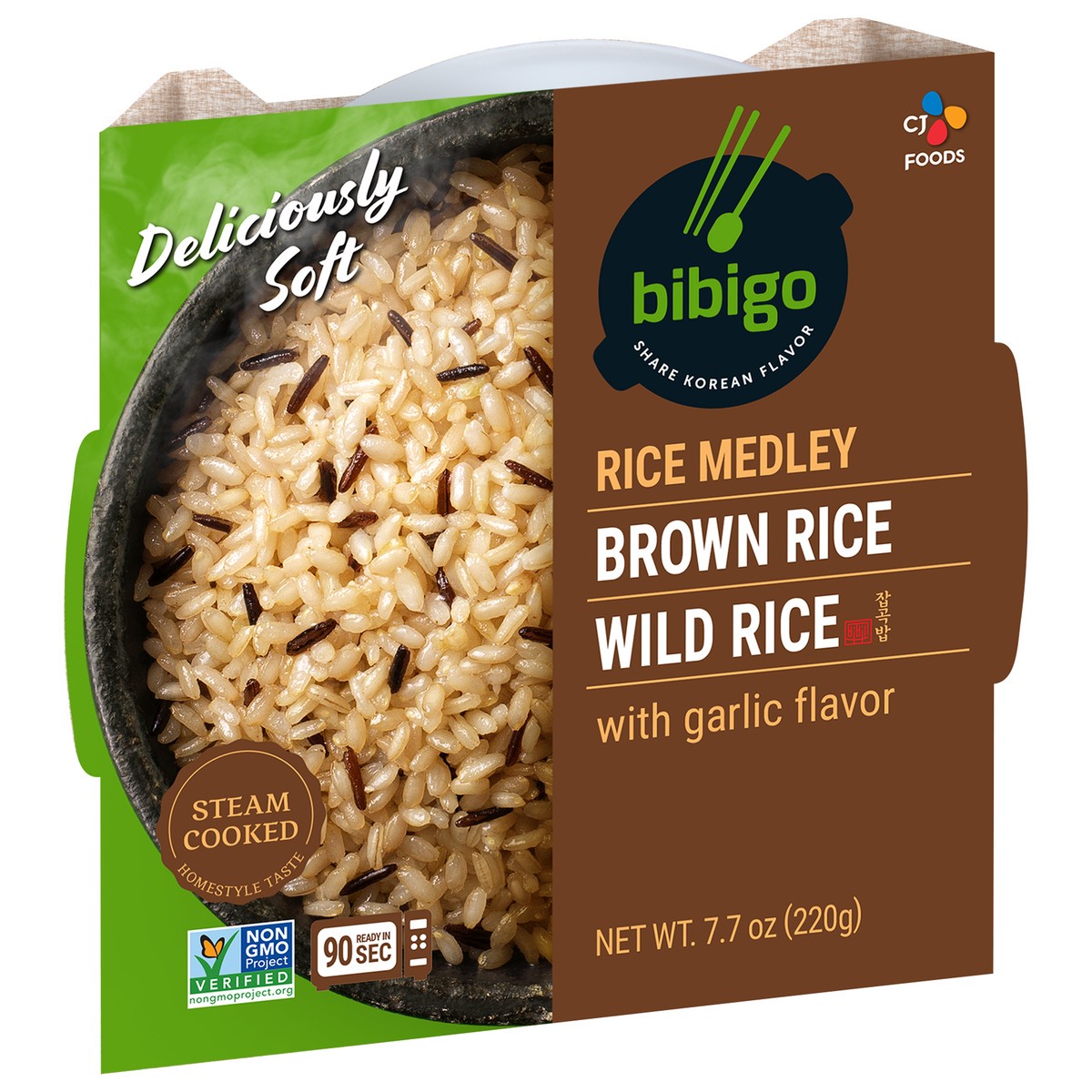 slide 2 of 9, Bibigo Brown Rice Wild Rice With Garlic Flavor, 7.7 oz