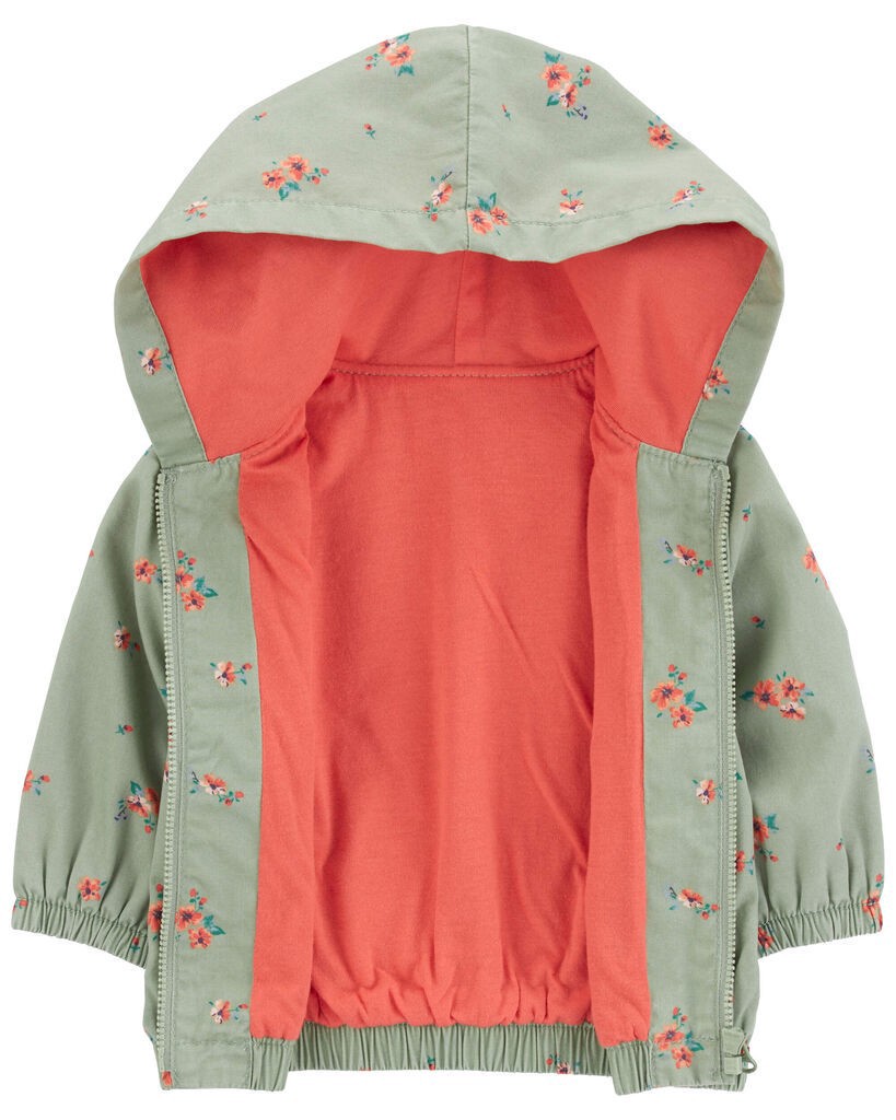 slide 3 of 3, Oshkosh Baby Floral Print Hooded Jacket Olive Green 9M, 1 ct