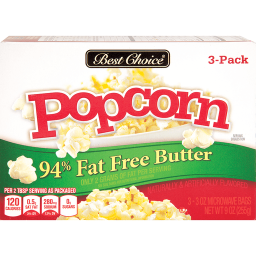 slide 1 of 1, Best Choice 94% Fat Free Butter Microwave Popcorn, 3 ct