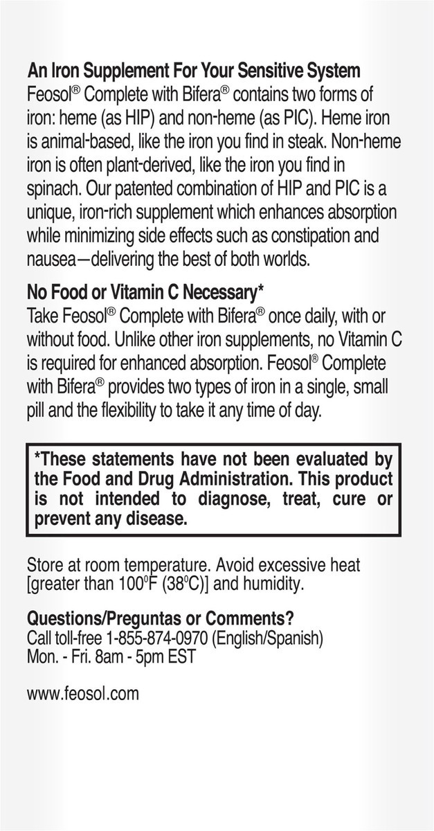 slide 5 of 7, Feosol Complete with Bifera Iron Supplement, 30 ct