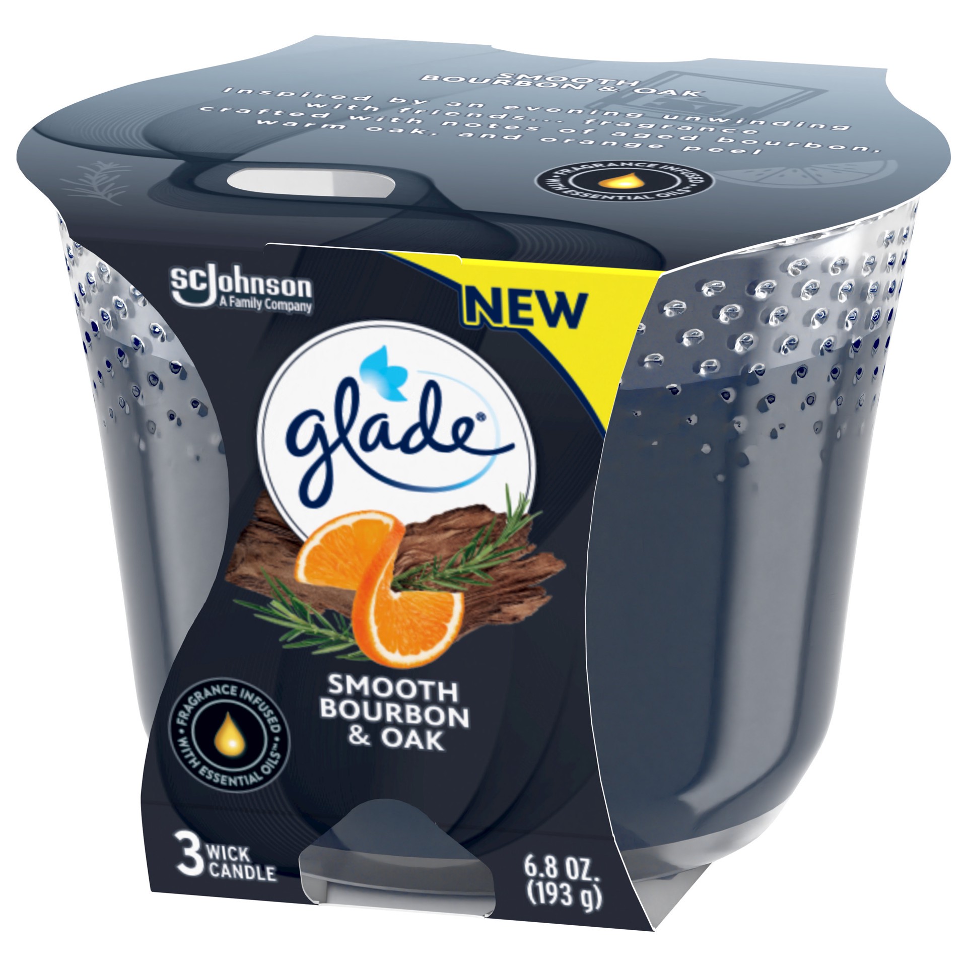 slide 3 of 5, Glade 3-Wick Candle, Smooth Bourbon & Oak, 6.8 Oz, 1 Count, 6.80 oz