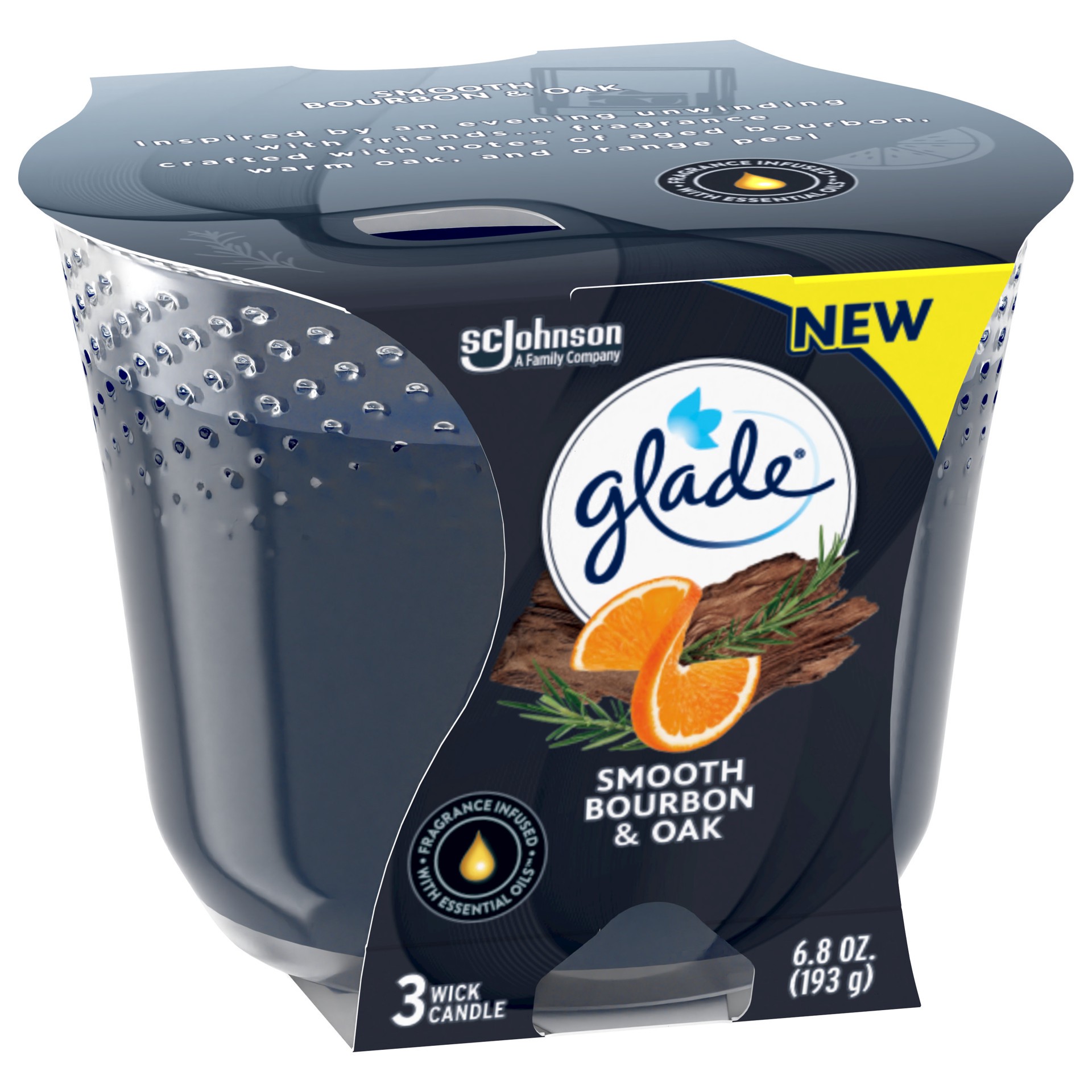 slide 5 of 5, Glade 3-Wick Candle, Smooth Bourbon & Oak, 6.8 Oz, 1 Count, 6.80 oz