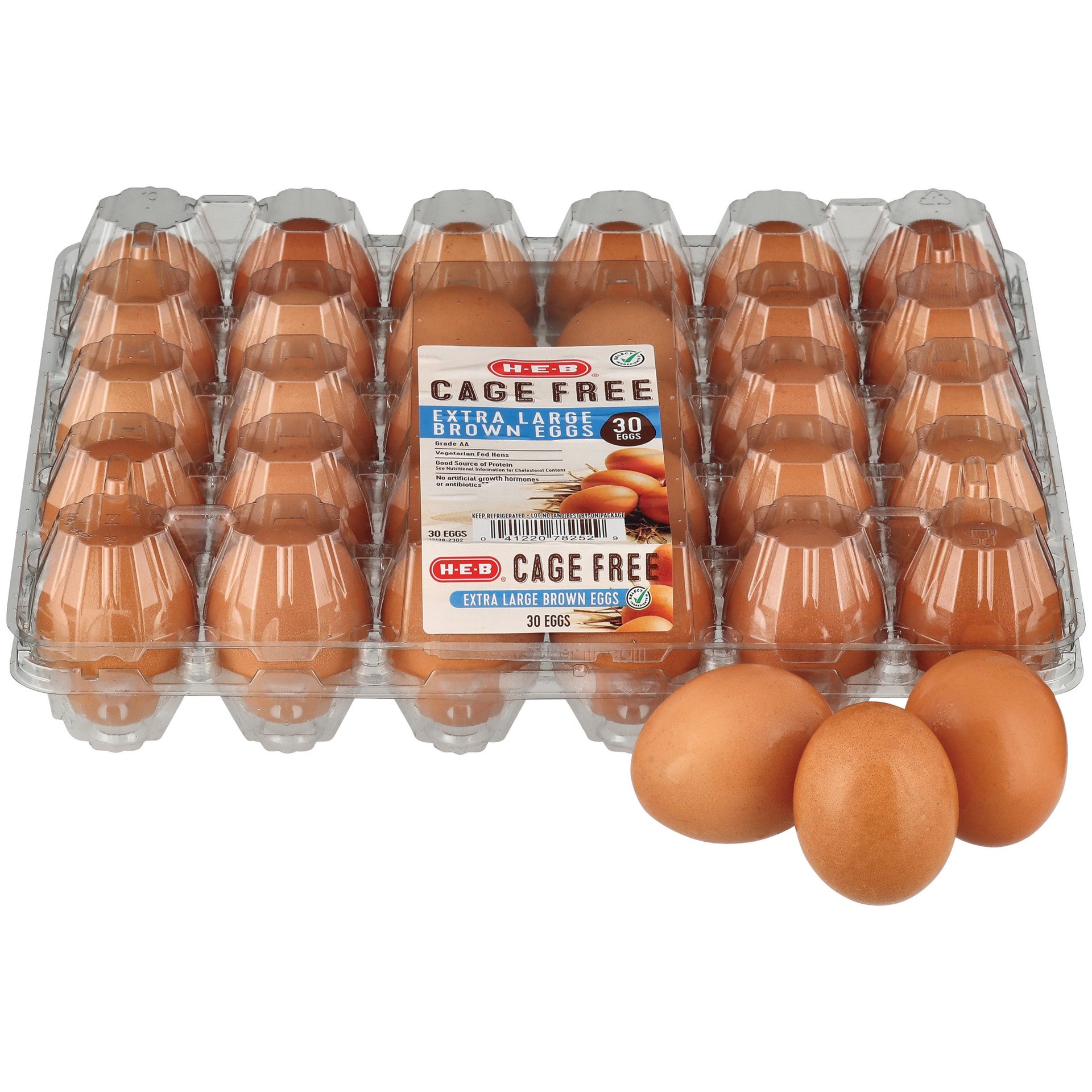 slide 1 of 1, H-E-B Cage Free Brown Eggs, 30 ct