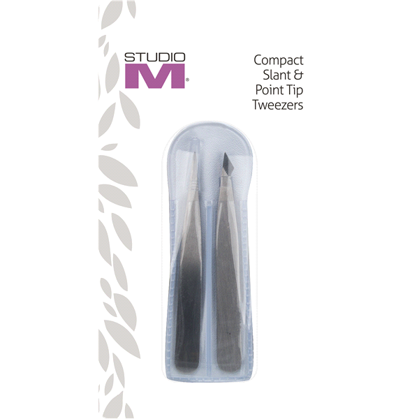 slide 1 of 1, Studio M Compact Slant & Point Tip Tweezers, 1 ct