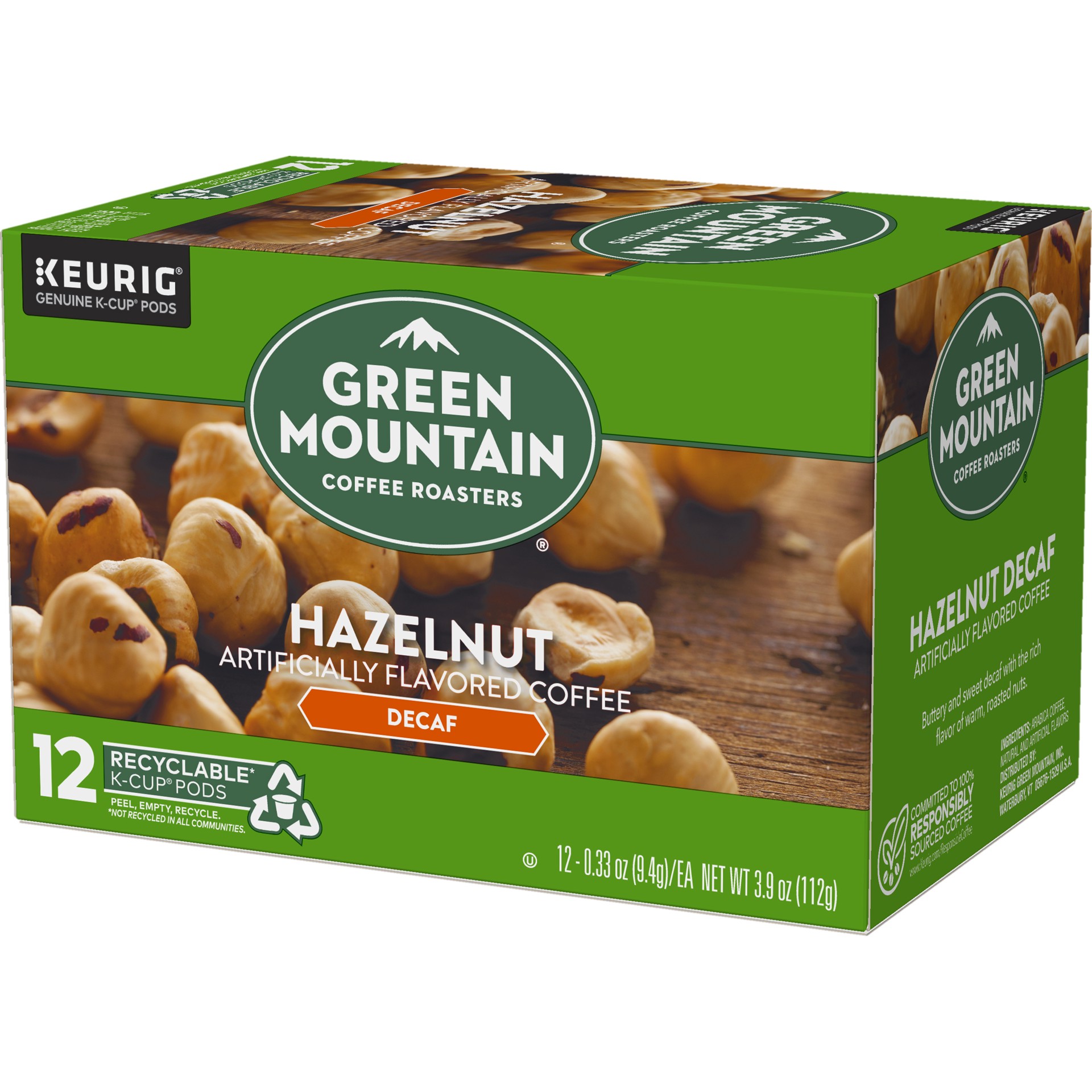 slide 4 of 5, Green Mountain Coffee Roasters Hazelnut Decaf Keurig Single-Serve K-Cup pods, Light Roast Coffee, 12 Count, 12 ct