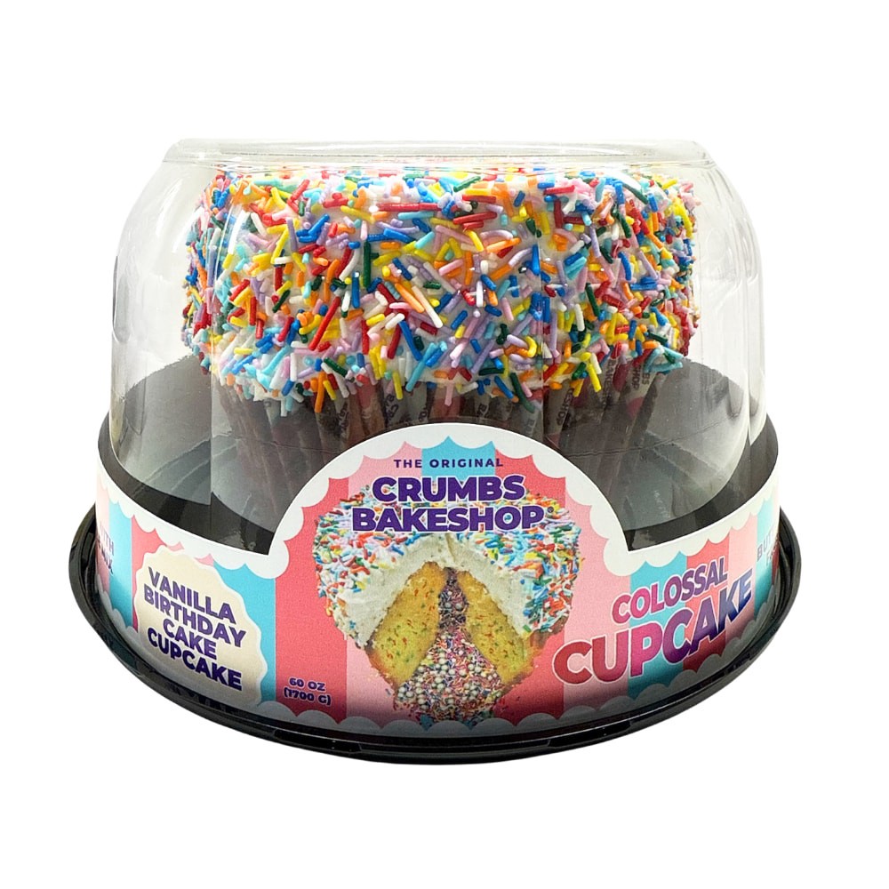 slide 1 of 2, Crumbs Bakery Vanilla Birthday Cake Colossal Cupcake, 60 oz