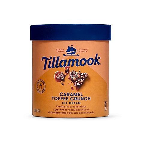 slide 1 of 1, Tillamook Original Premium Caramel Toffee Crunch Ice Cream, 1.5 qt