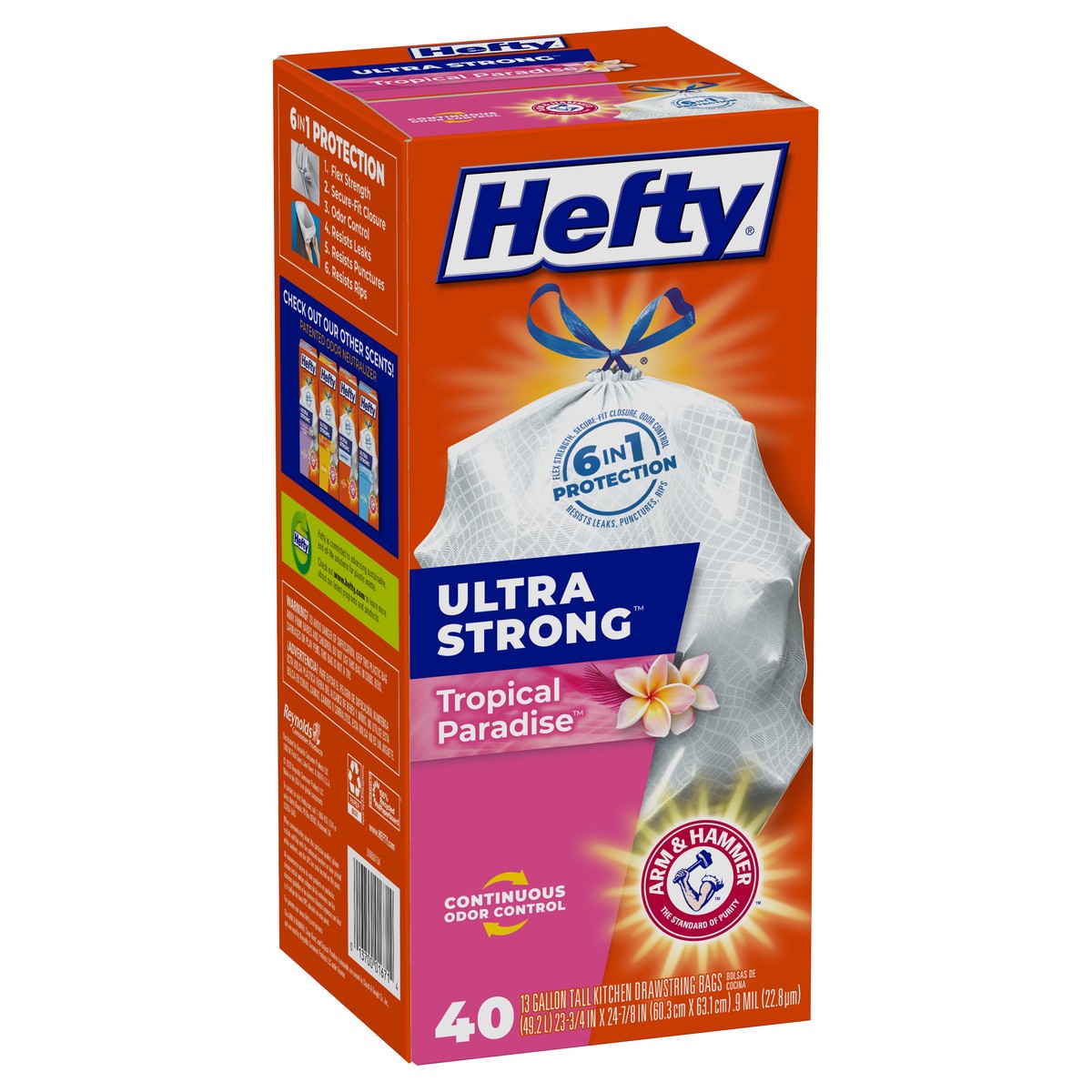 slide 7 of 8, Hefty Ultra Strong Ultra Strong 13 Gallon Drawstring Tropical Paradise Tall Kitchen Bags 40 ea, 40 ct