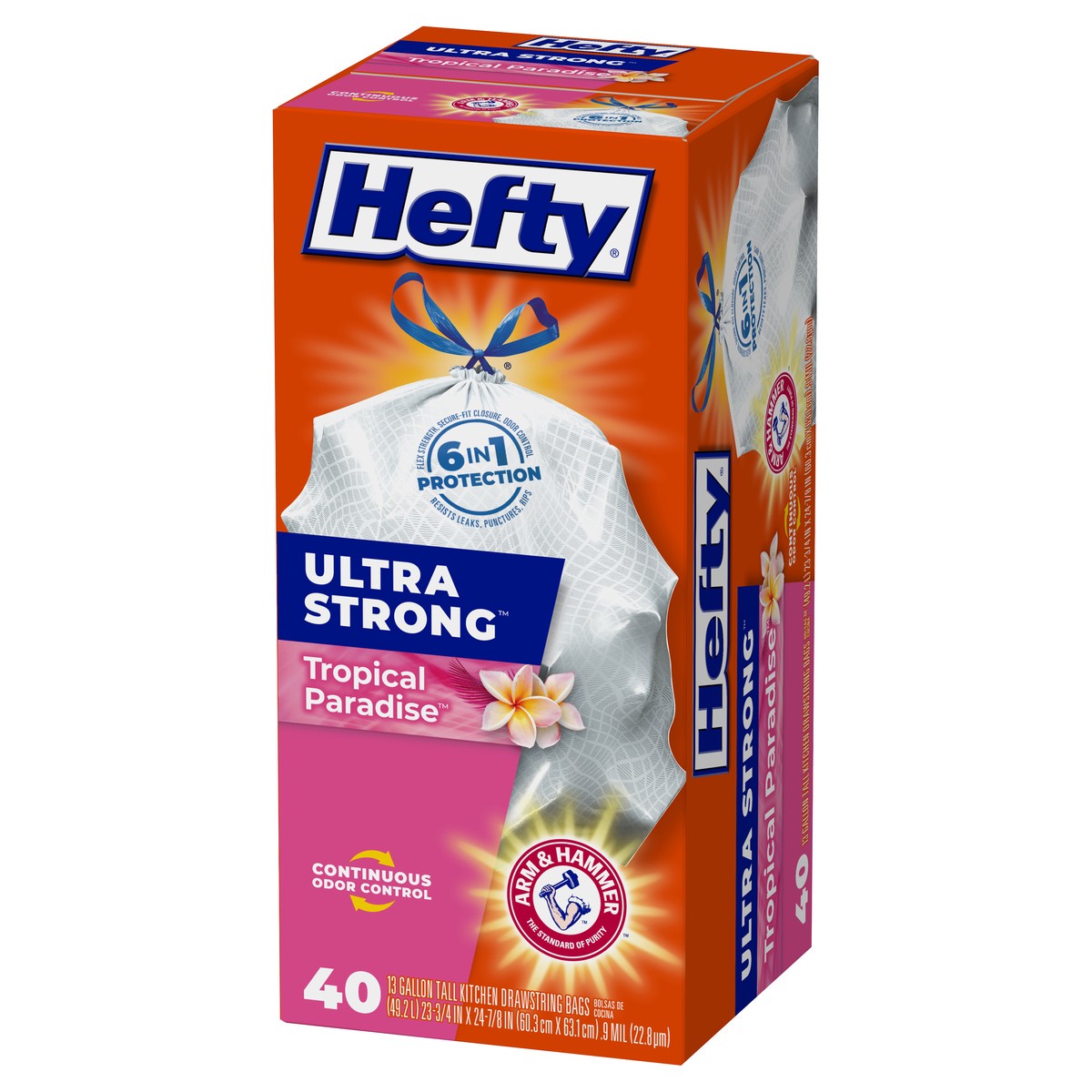 slide 5 of 8, Hefty Ultra Strong Ultra Strong 13 Gallon Drawstring Tropical Paradise Tall Kitchen Bags 40 ea, 40 ct