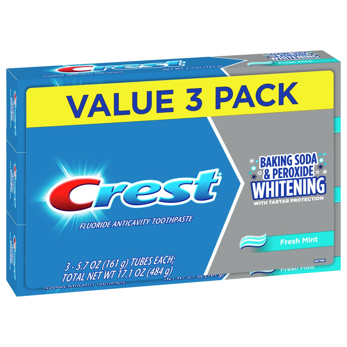 slide 5 of 10, Crest Cavity & Tartar Protection Toothpaste, Whitening Baking Soda & Peroxide, 5.7 oz, Pack of 3, 3 ct