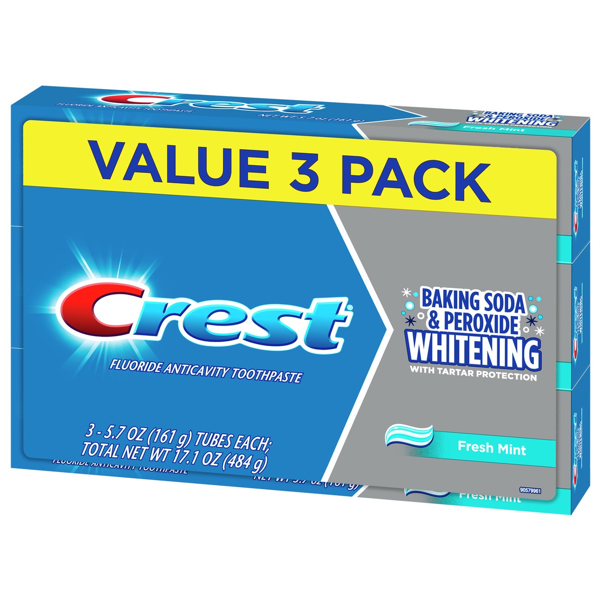 slide 6 of 10, Crest Cavity & Tartar Protection Toothpaste, Whitening Baking Soda & Peroxide, 5.7 oz, Pack of 3, 3 ct