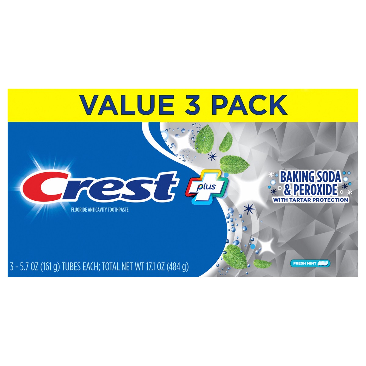 slide 1 of 10, Crest Plus Baking Soda & Peroxide Whitening Toothpaste, Fresh Mint, 5.7 oz Triple, 3 ct