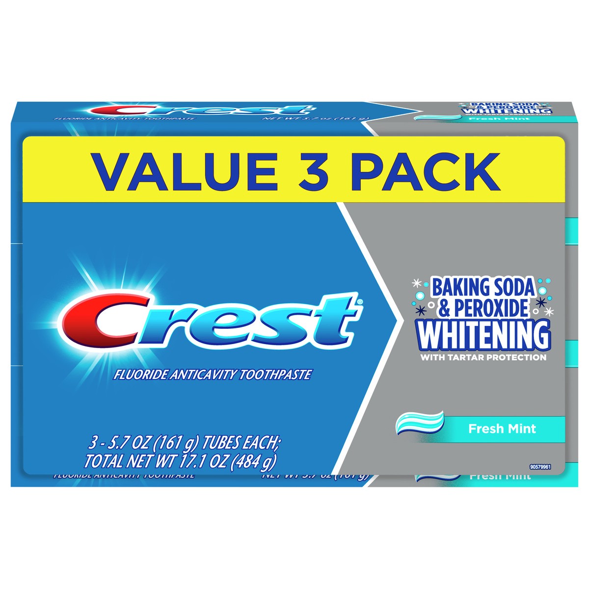 slide 2 of 10, Crest Cavity & Tartar Protection Toothpaste, Whitening Baking Soda & Peroxide, 5.7 oz, Pack of 3, 3 ct